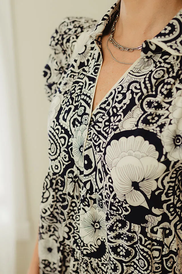 Abstract Print Babydoll Dress