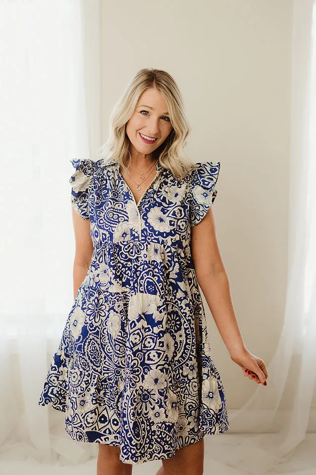 Abstract Print Babydoll Dress