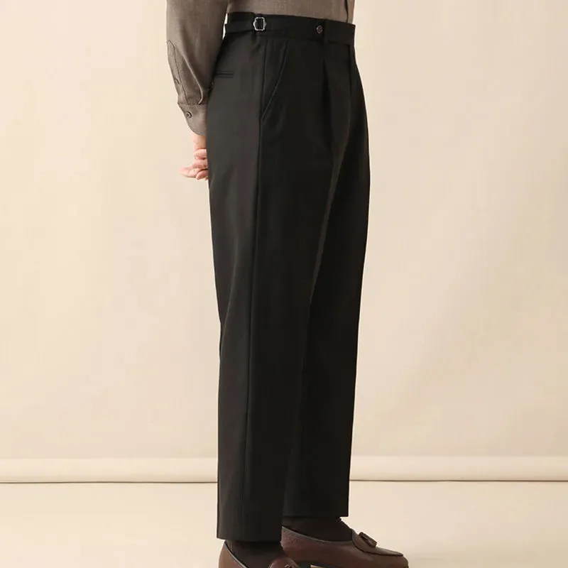 Aidase Italian Mens Wool Formal Pant Pantalones Hombre 2023 Dress Ankle Pants Men British High Waist Straight Pants Men Social Trouser