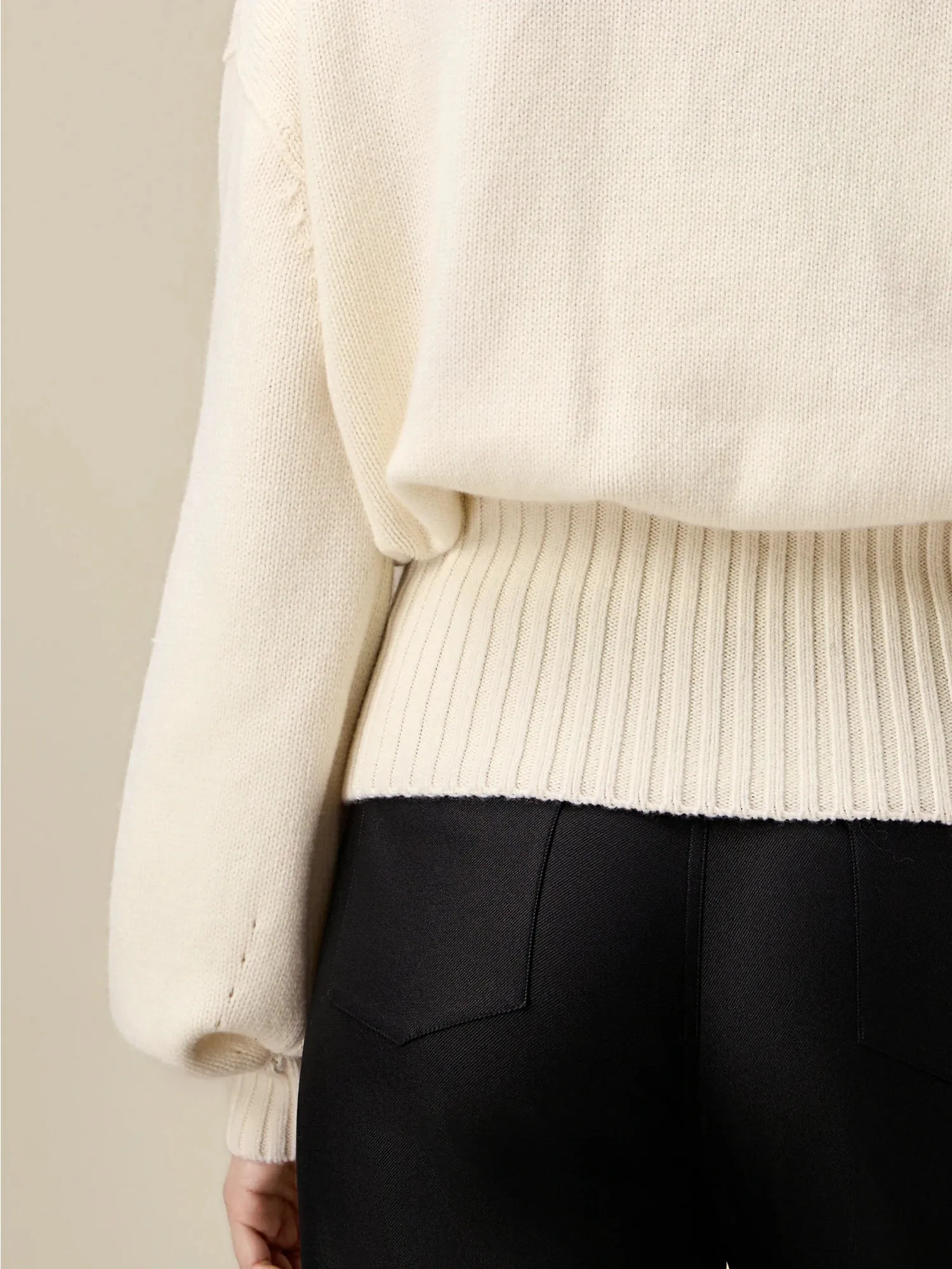 Amoretu Wool Lantern Sleeve Waist Cinching Sweater
