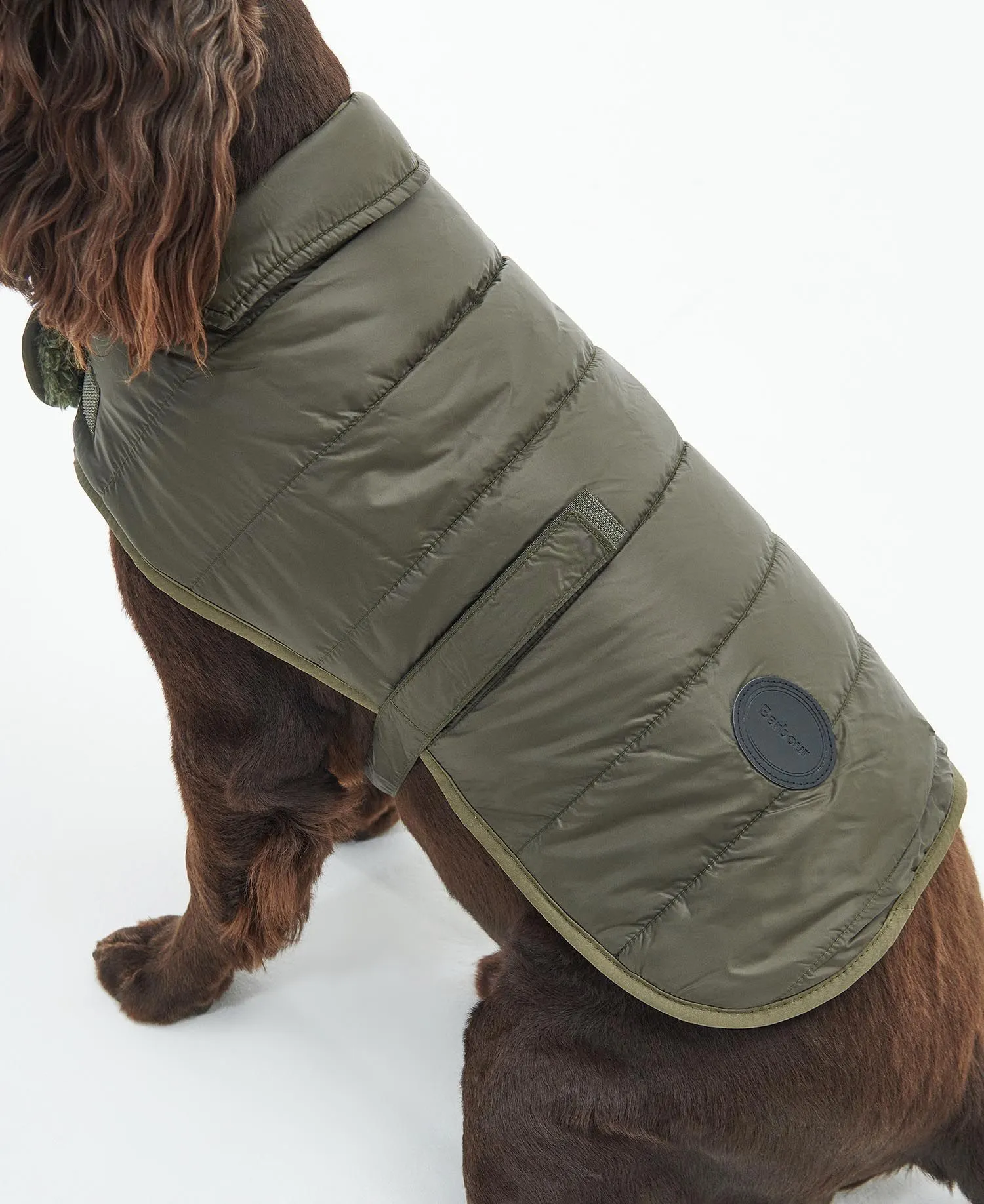 Barbour Baffle Quilted Dog Coat Dark Olive
