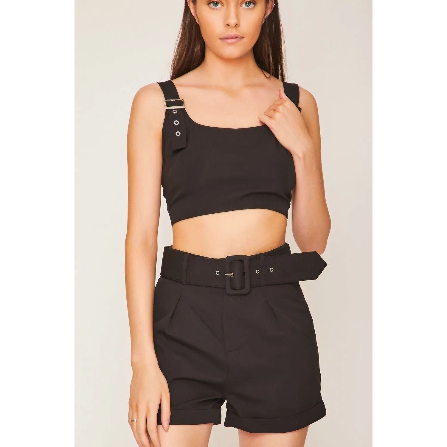 Black Belt Strap Crop Top
