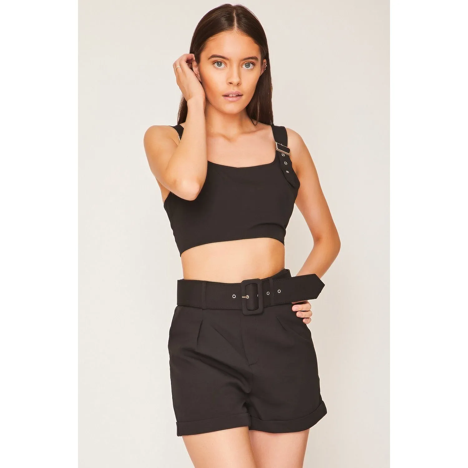 Black Belt Strap Crop Top