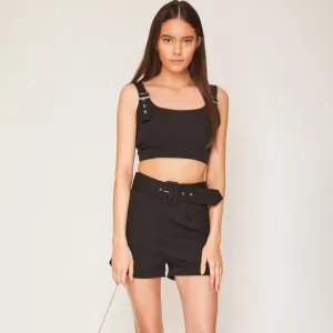Black Belt Strap Crop Top