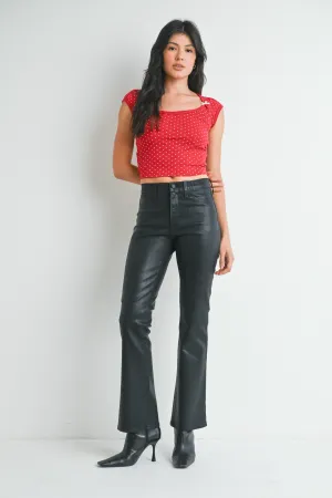 BLACK COATED SLIM BOOTCUT PANT