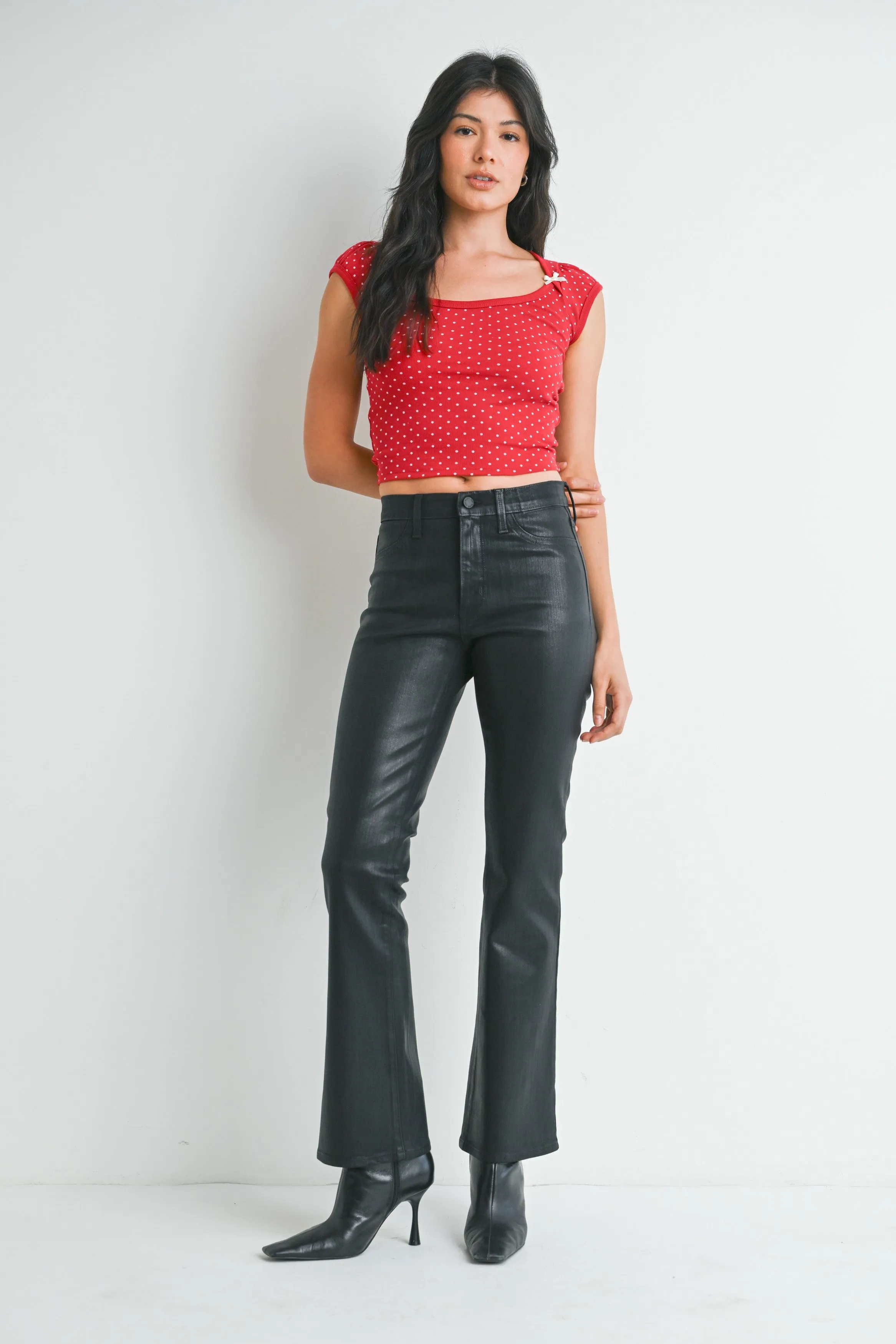 BLACK COATED SLIM BOOTCUT PANT