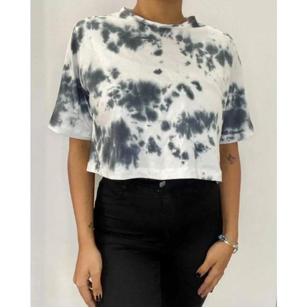 Black Dots Tie Dye Cotton Crop Top