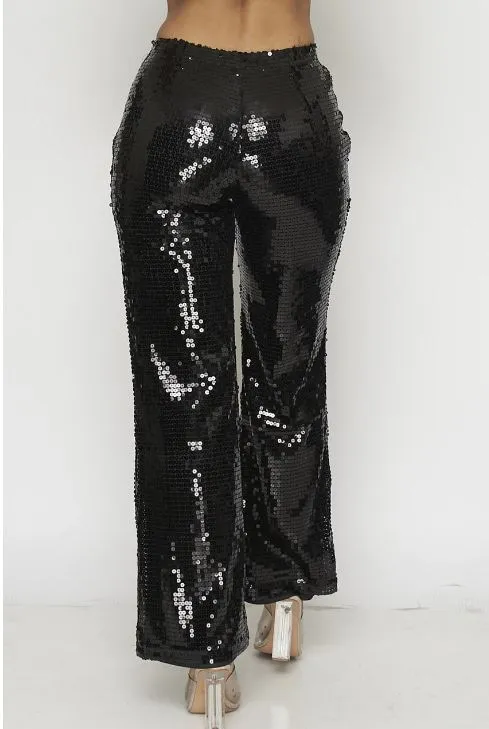 Black Sequin Plus Size Dress Pants