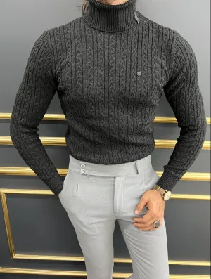 Black Slim Fit Turtleneck Sweater for Men | GentWith.com