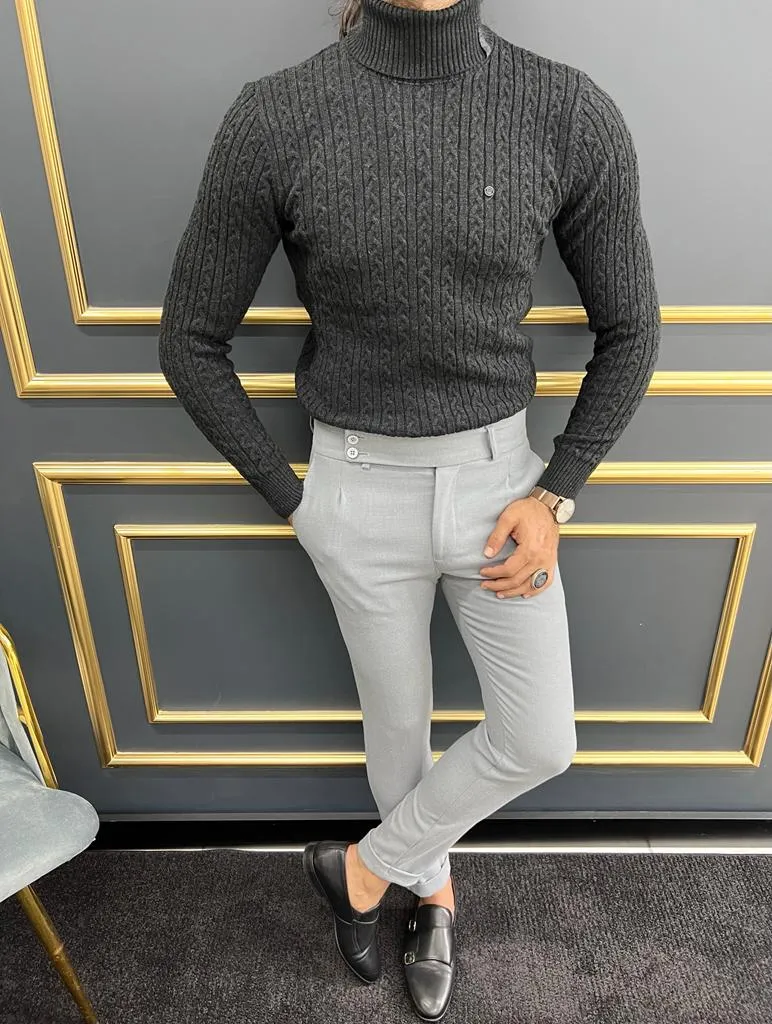 Black Slim Fit Turtleneck Sweater for Men | GentWith.com