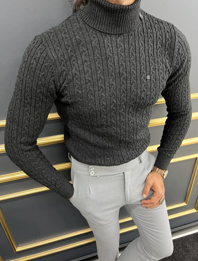 Black Slim Fit Turtleneck Sweater for Men | GentWith.com