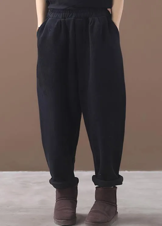 black women casual cotton thick pants plus size warm false pockets harm pants