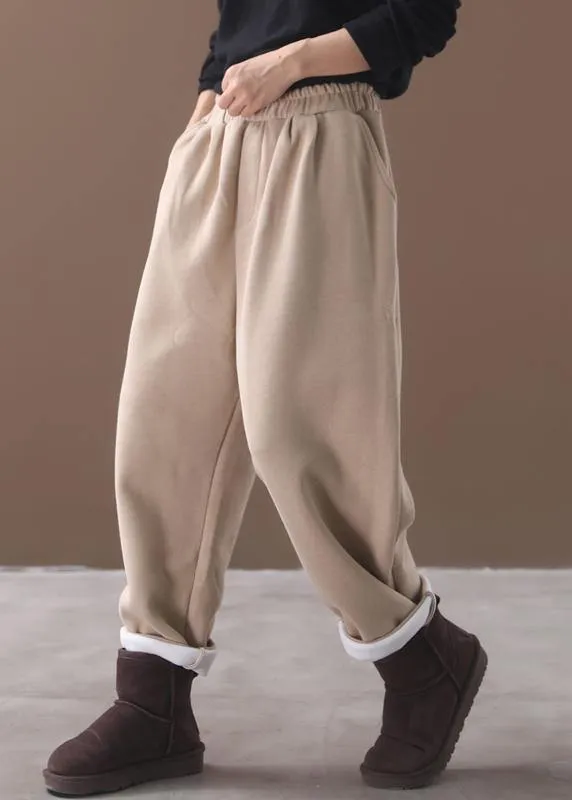 black women casual cotton thick pants plus size warm false pockets harm pants