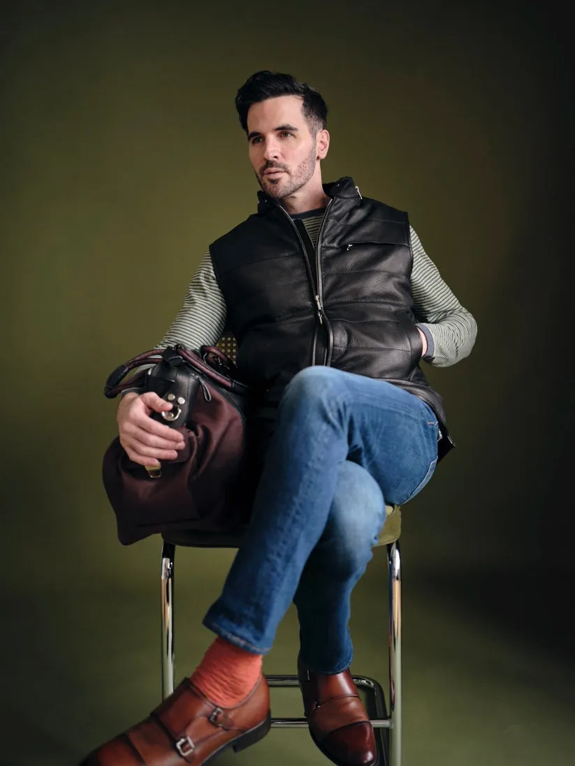 Buckhorn Deerskin Channel-Quilted Vest in Black by Aston x Left Coast Tee