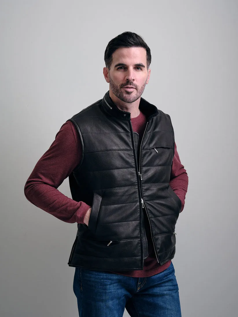Buckhorn Deerskin Channel-Quilted Vest in Black by Aston x Left Coast Tee