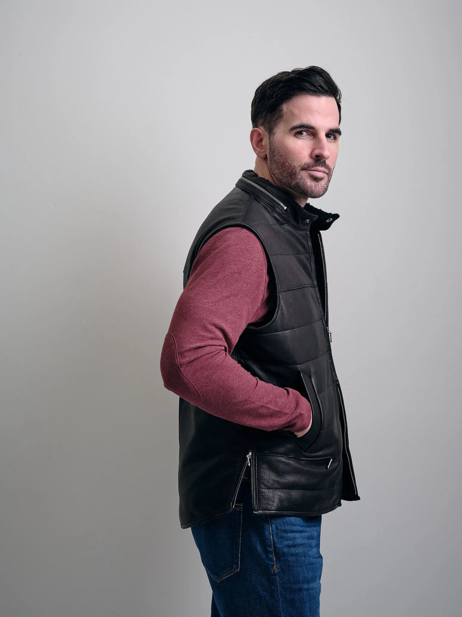 Buckhorn Deerskin Channel-Quilted Vest in Black by Aston x Left Coast Tee