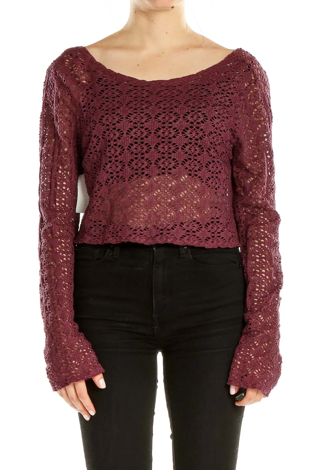 Burgundy Crochet Crop Sweater