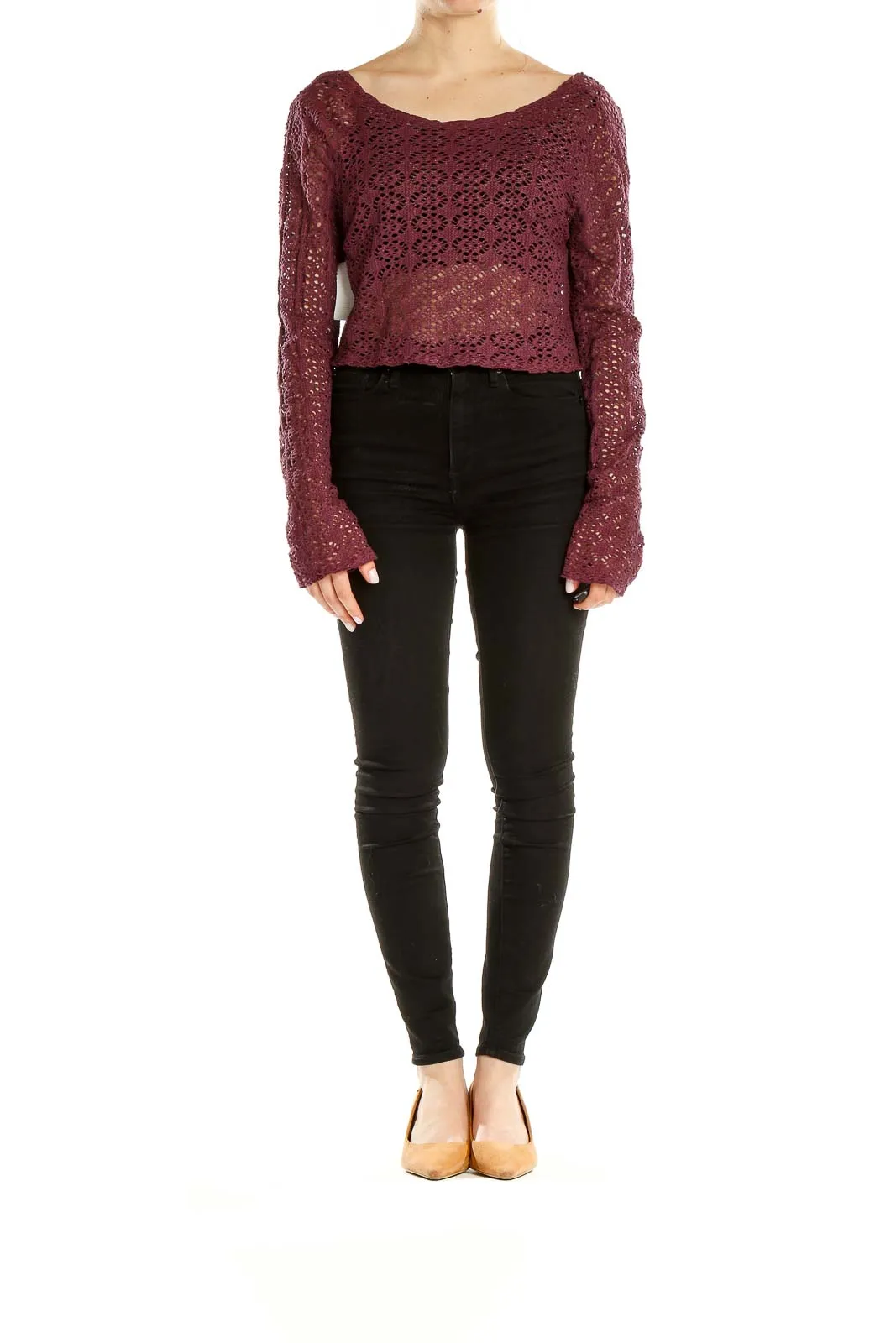 Burgundy Crochet Crop Sweater