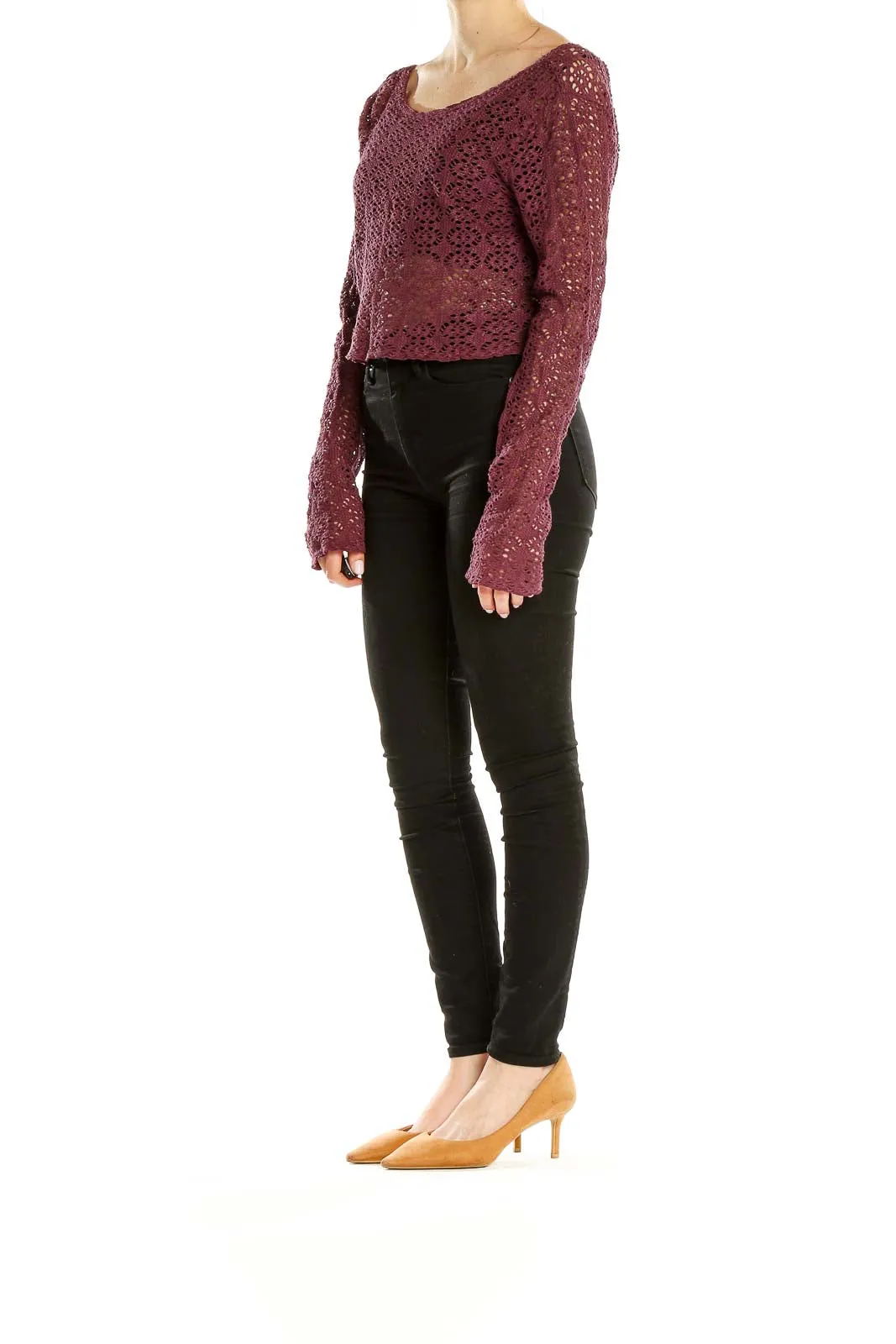 Burgundy Crochet Crop Sweater