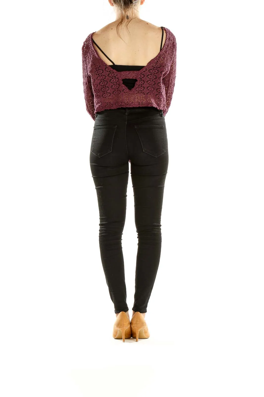 Burgundy Crochet Crop Sweater
