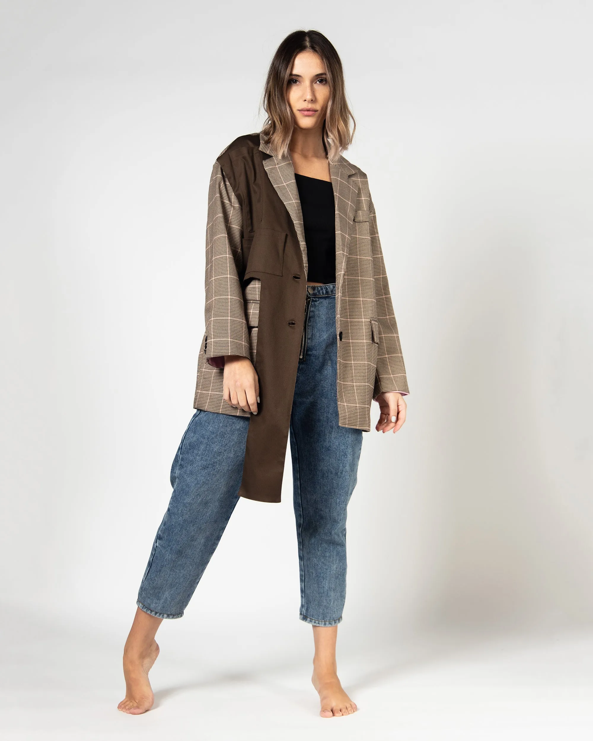 CHECKED V-NECK BELTED BACK 1615 - بليزر