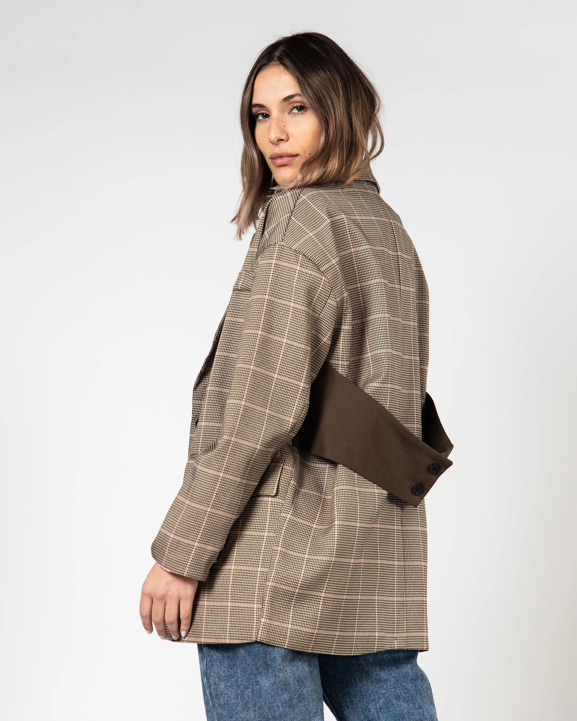 CHECKED V-NECK BELTED BACK 1615 - بليزر