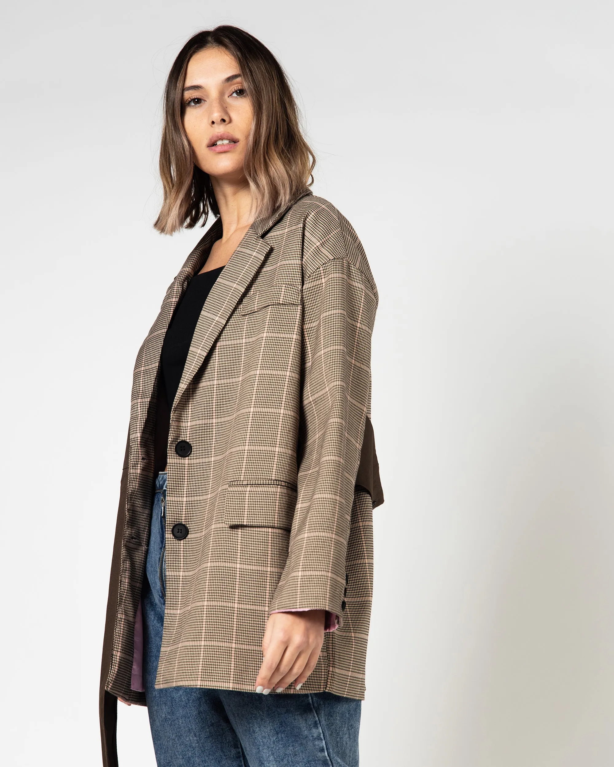 CHECKED V-NECK BELTED BACK 1615 - بليزر