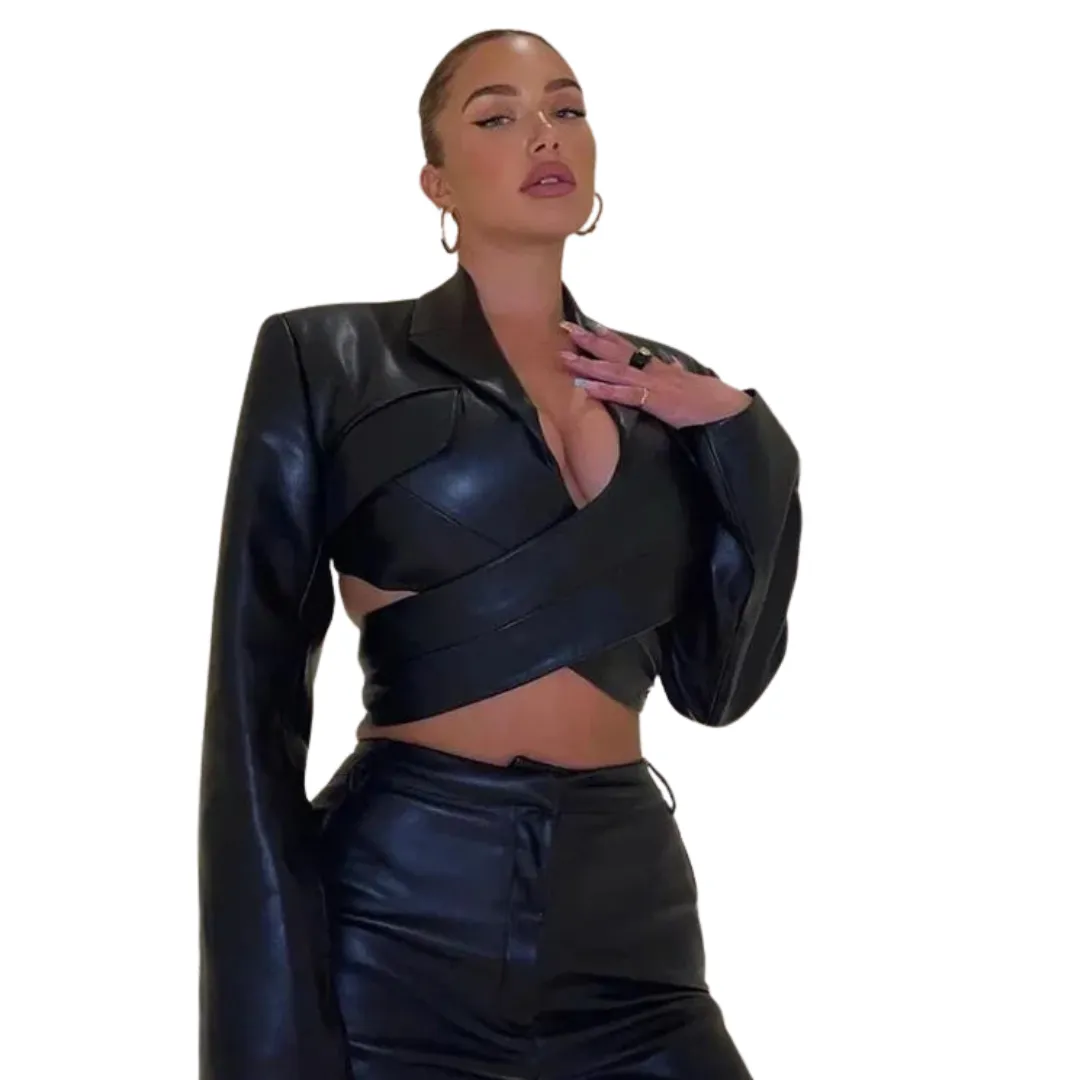 Crop Leather Wrap Top
