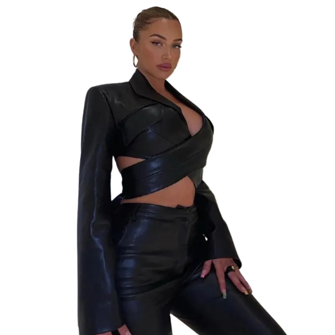 Crop Leather Wrap Top