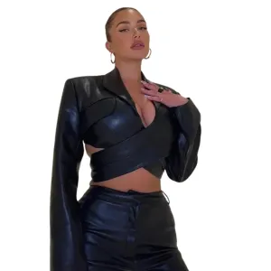 Crop Leather Wrap Top