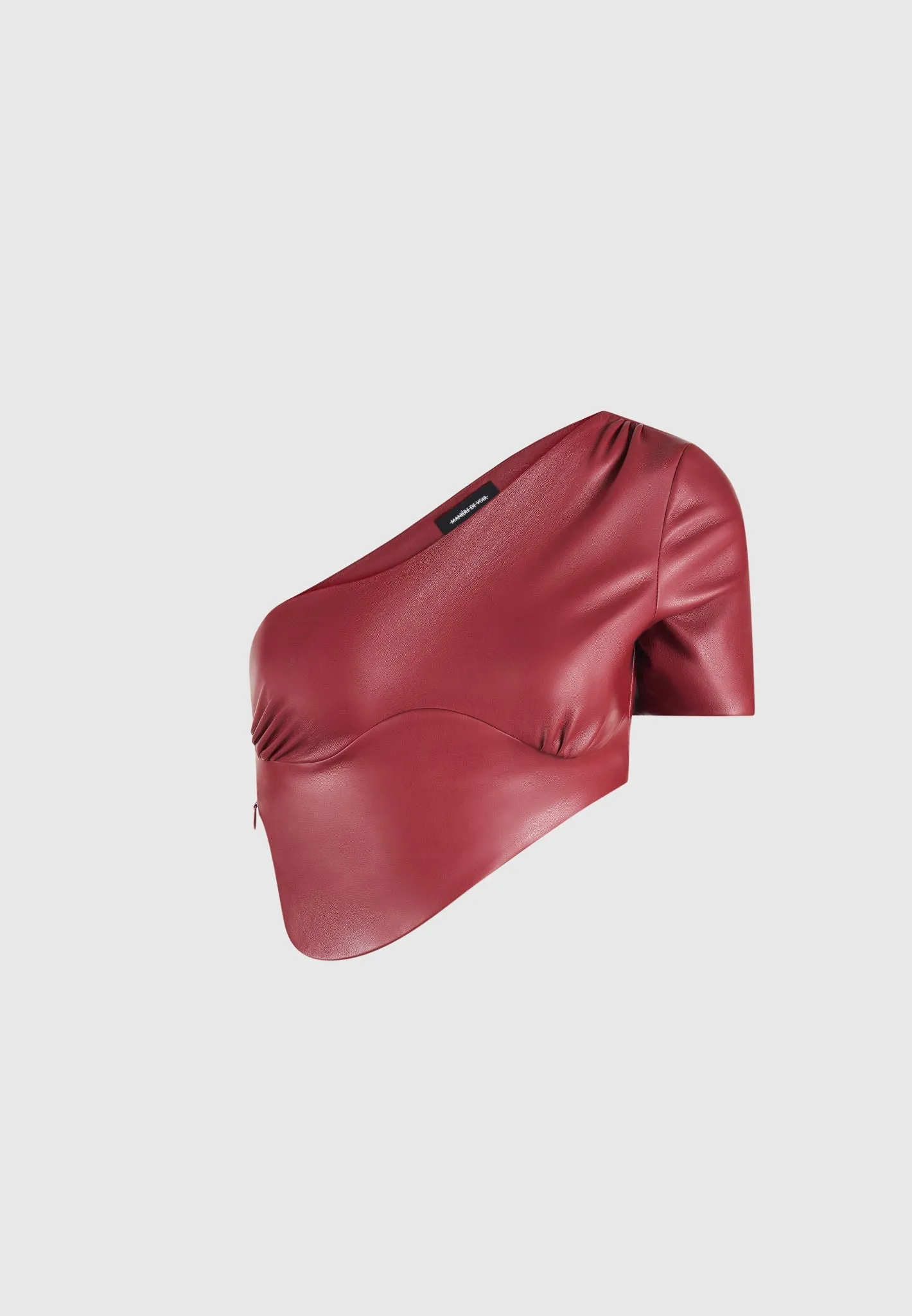 Curved Hem Leather Crop Top - Wine Red