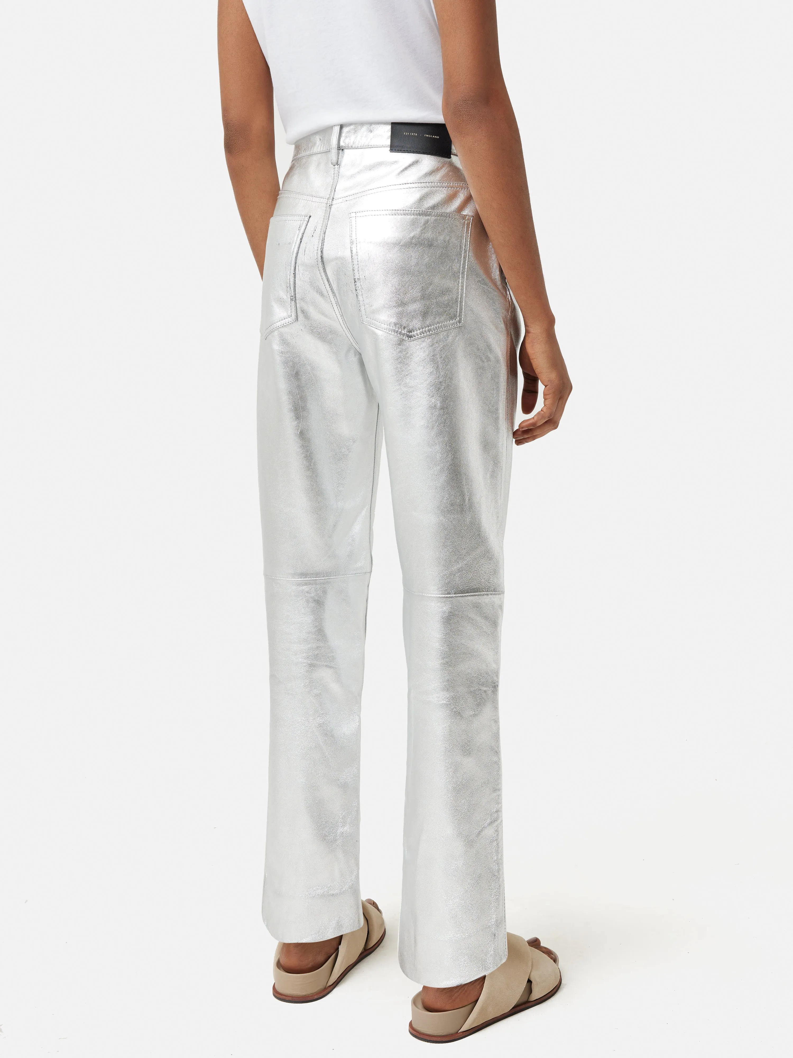 Delmont Leather Tapered Jean | Silver