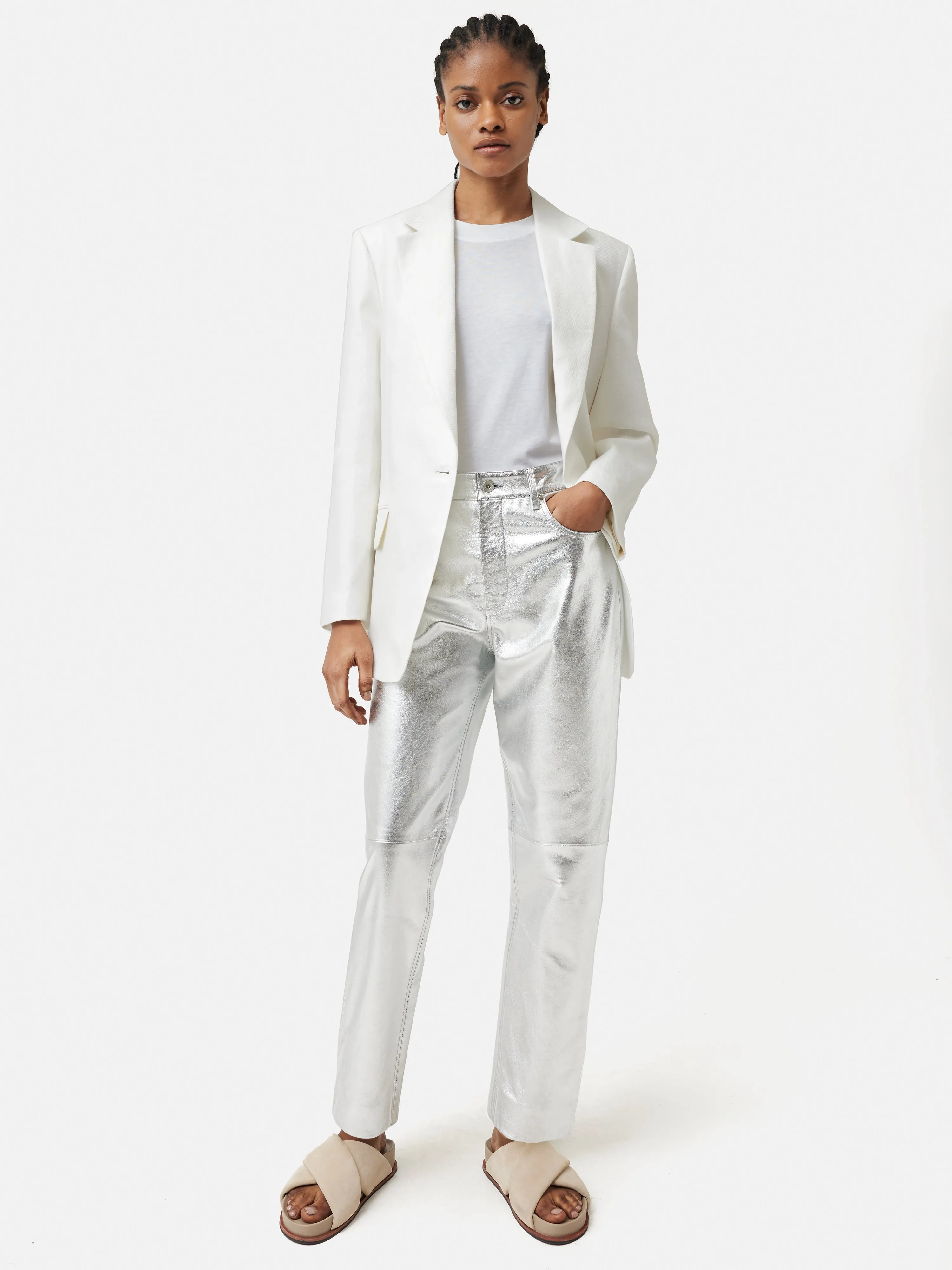 Delmont Leather Tapered Jean | Silver