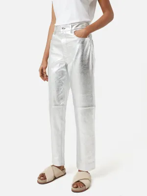 Delmont Leather Tapered Jean | Silver