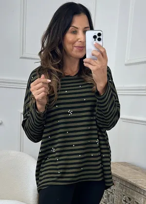 Devon Khaki Striped Pullover