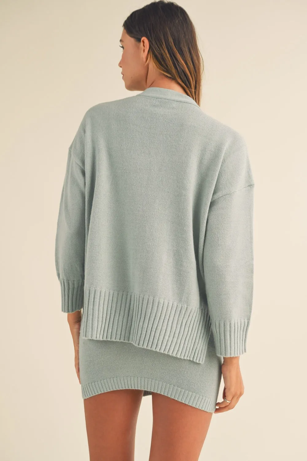 Dusty Blue 3-Piece Set with Crop Cami Mini Skirt Cardigan