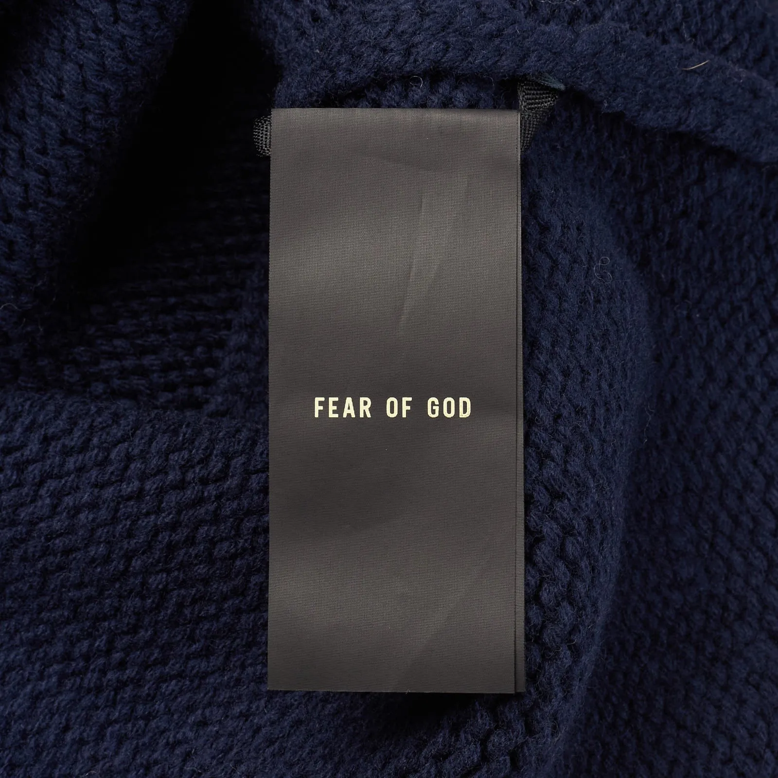 FEAR OF GOD Navy Blue Virgin Wool Chunky Knit Overlap Sweater NEW Size L