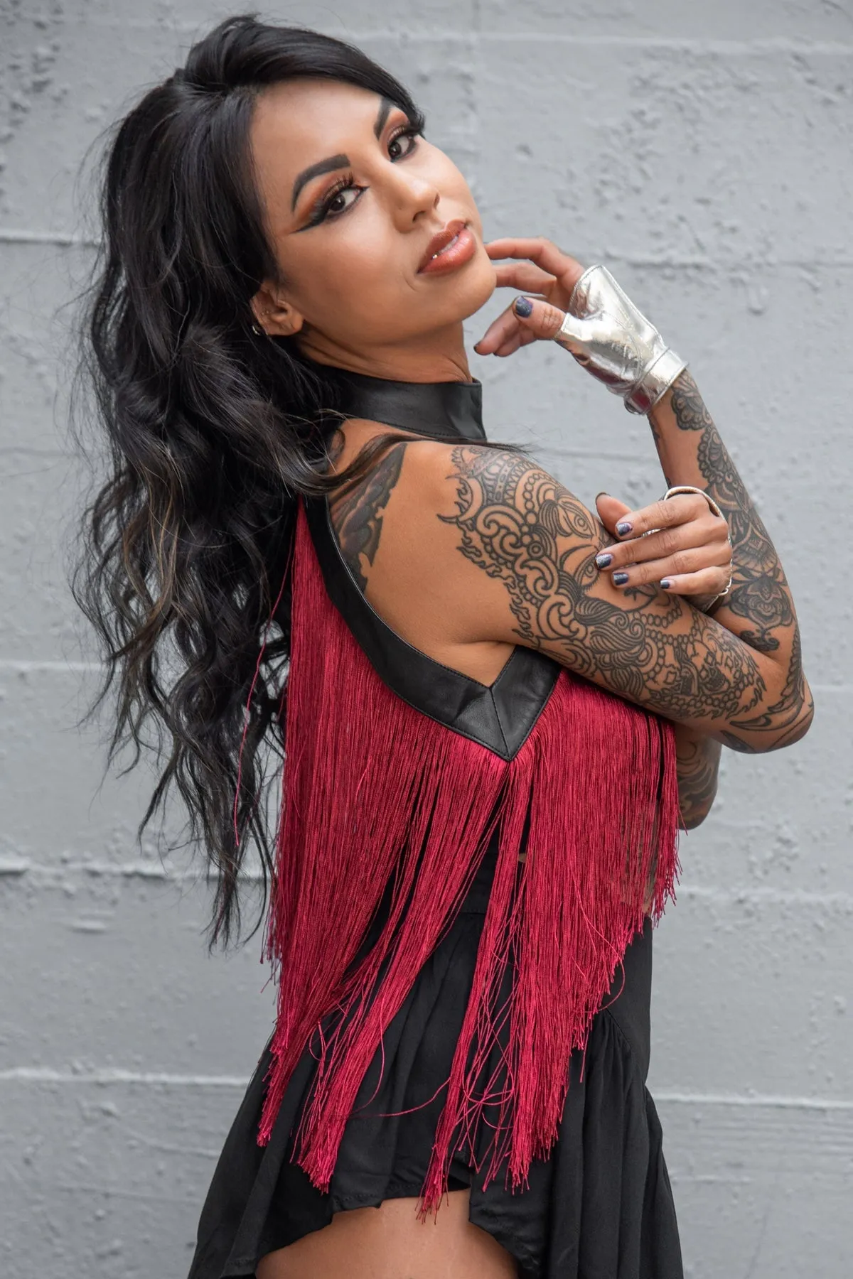 Five and Diamond Fringe Halter - leather