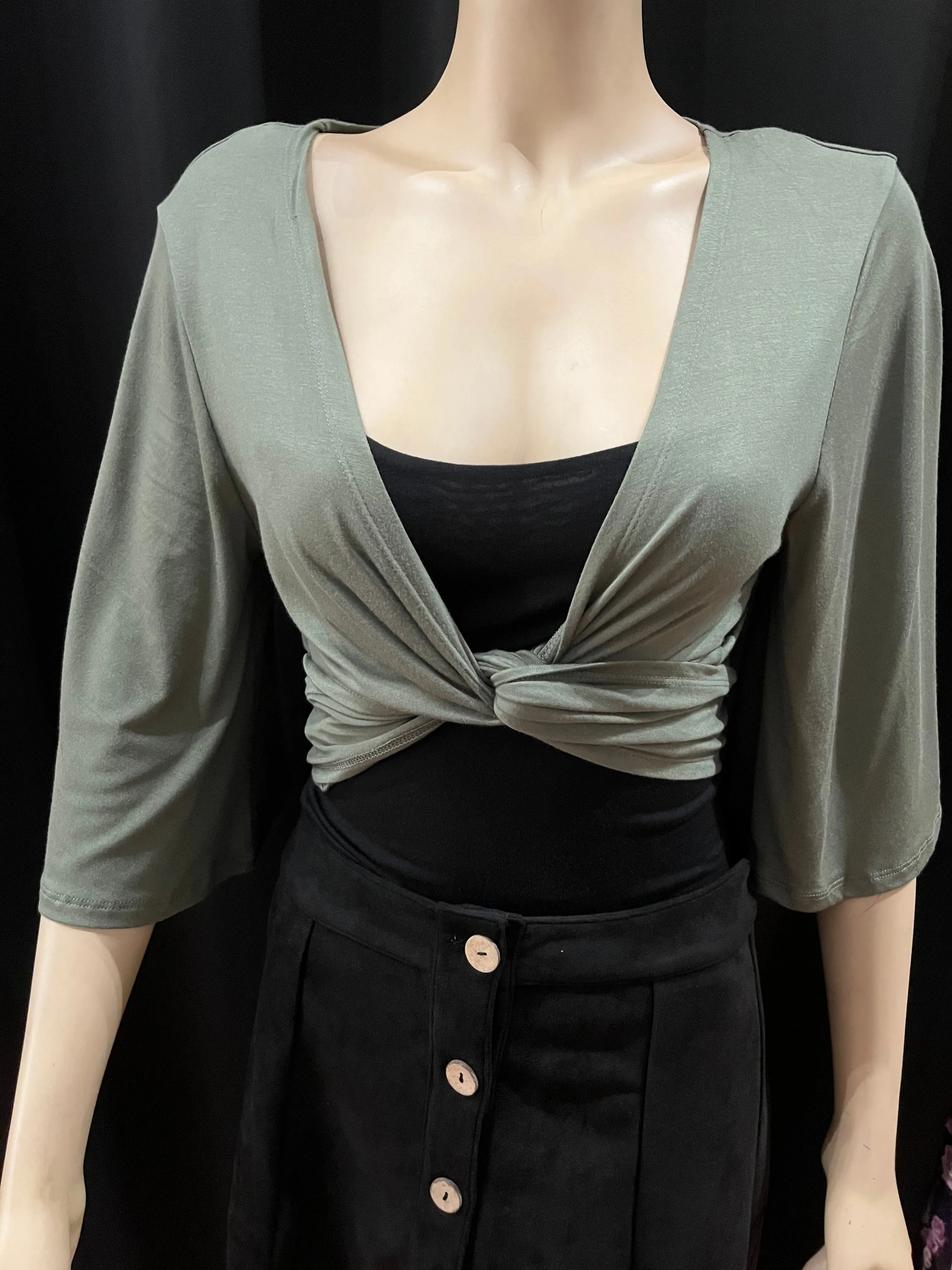 Flutter Sleeve Cropped Wrap Top - Assorted colours