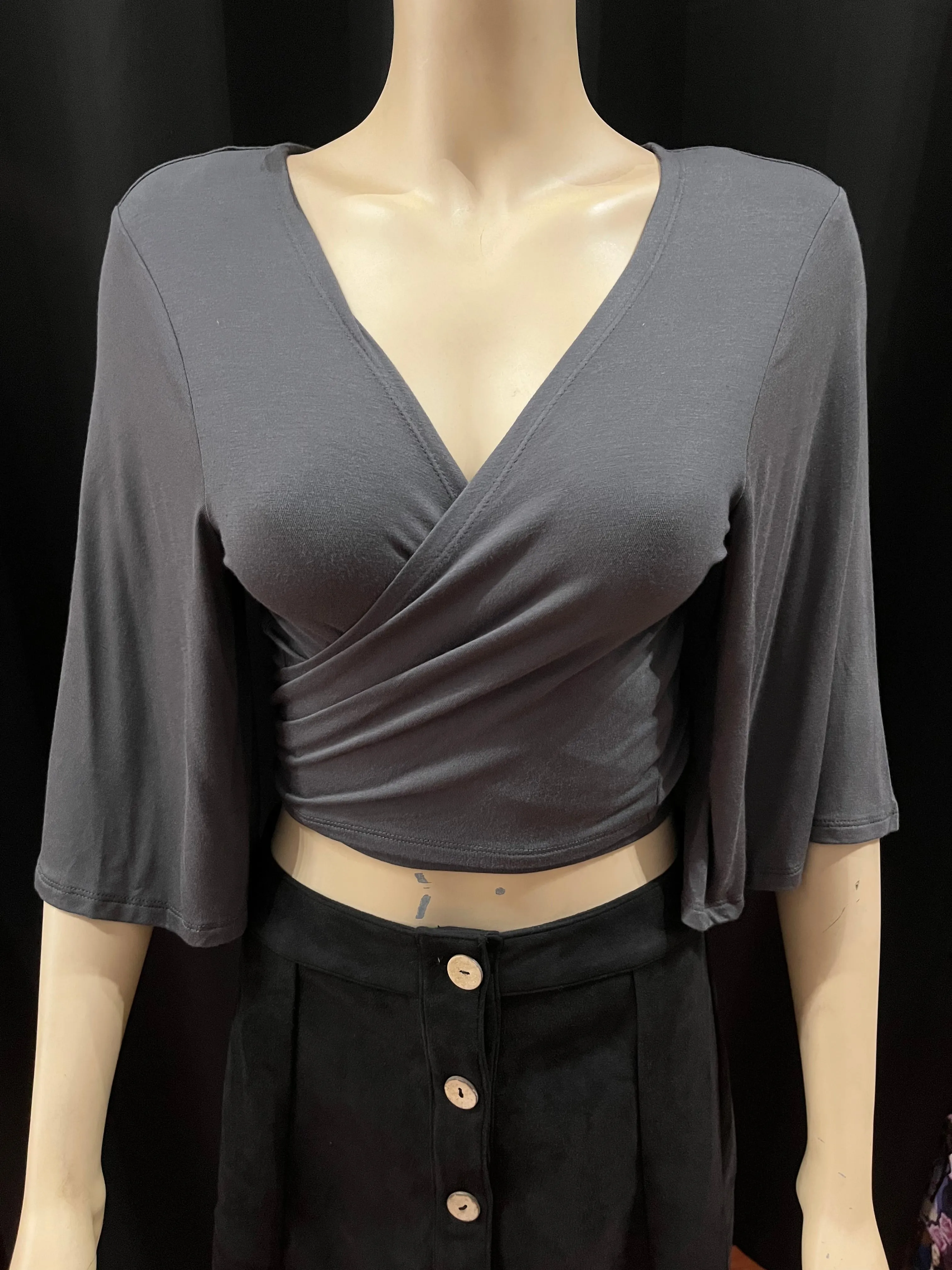 Flutter Sleeve Cropped Wrap Top - Assorted colours