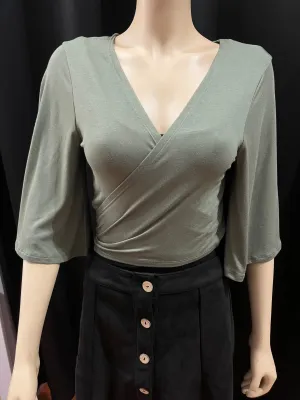 Flutter Sleeve Cropped Wrap Top - Assorted colours