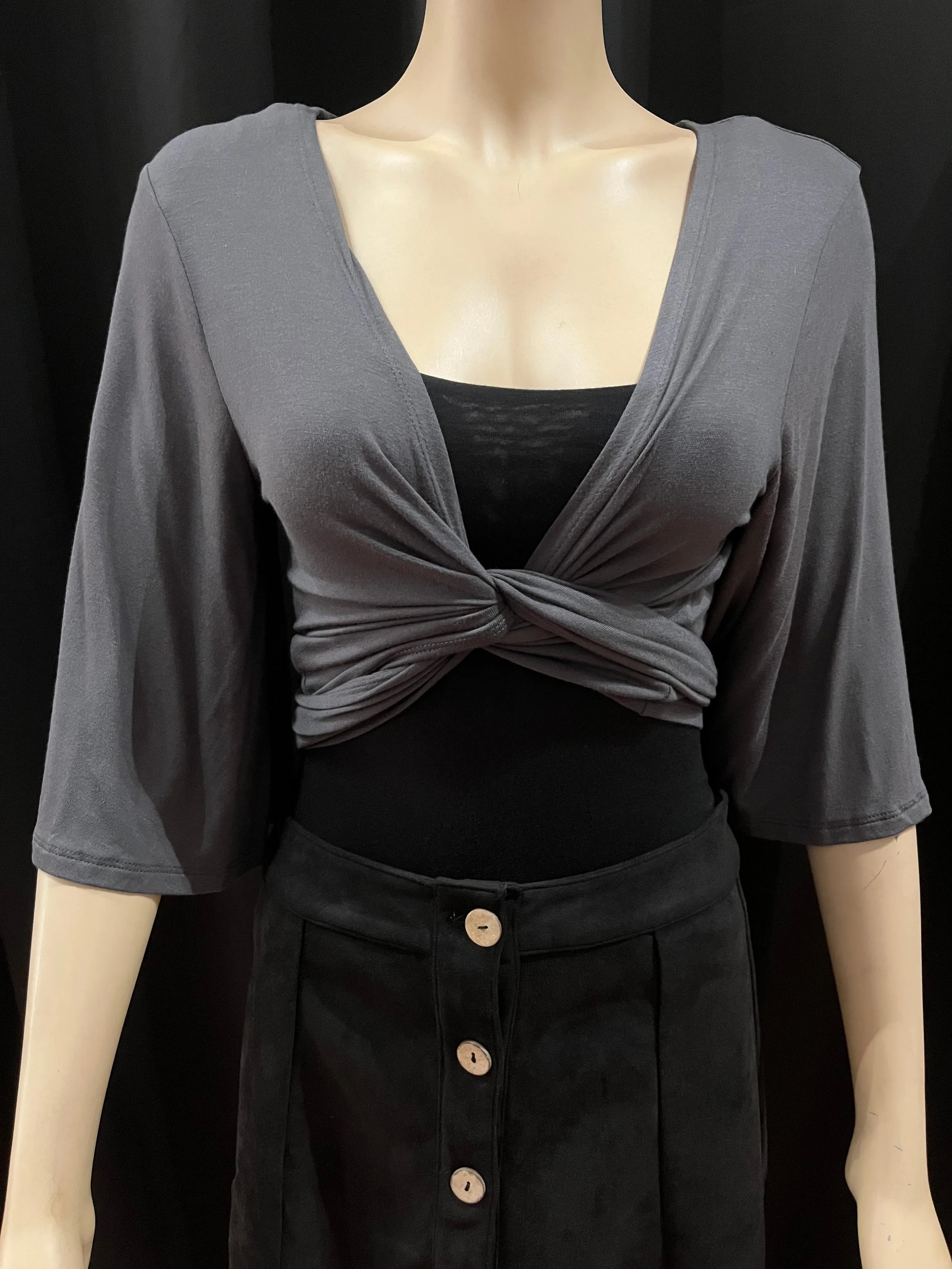 Flutter Sleeve Cropped Wrap Top - Assorted colours