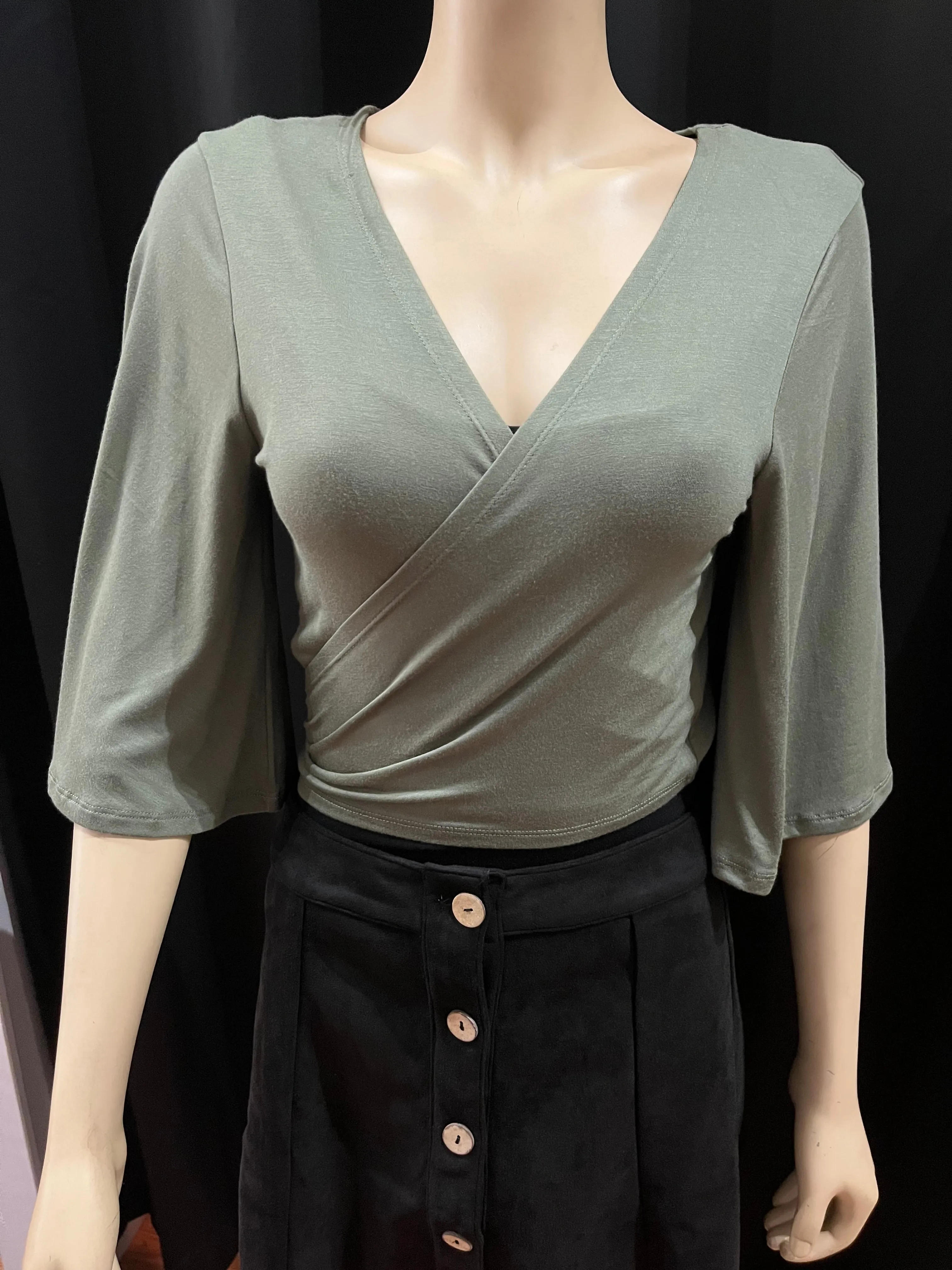 Flutter Sleeve Cropped Wrap Top - Assorted colours
