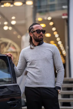 Gray Slim Fit Round Neck Sweater for Men | GentWith.com