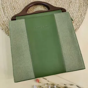 Green Cactus Leather Handheld Bag for Women | Hand-Crafted Elegance