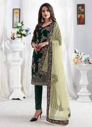 Green Embroidered Designer Pant Suit