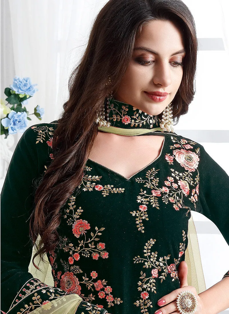 Green Embroidered Designer Pant Suit