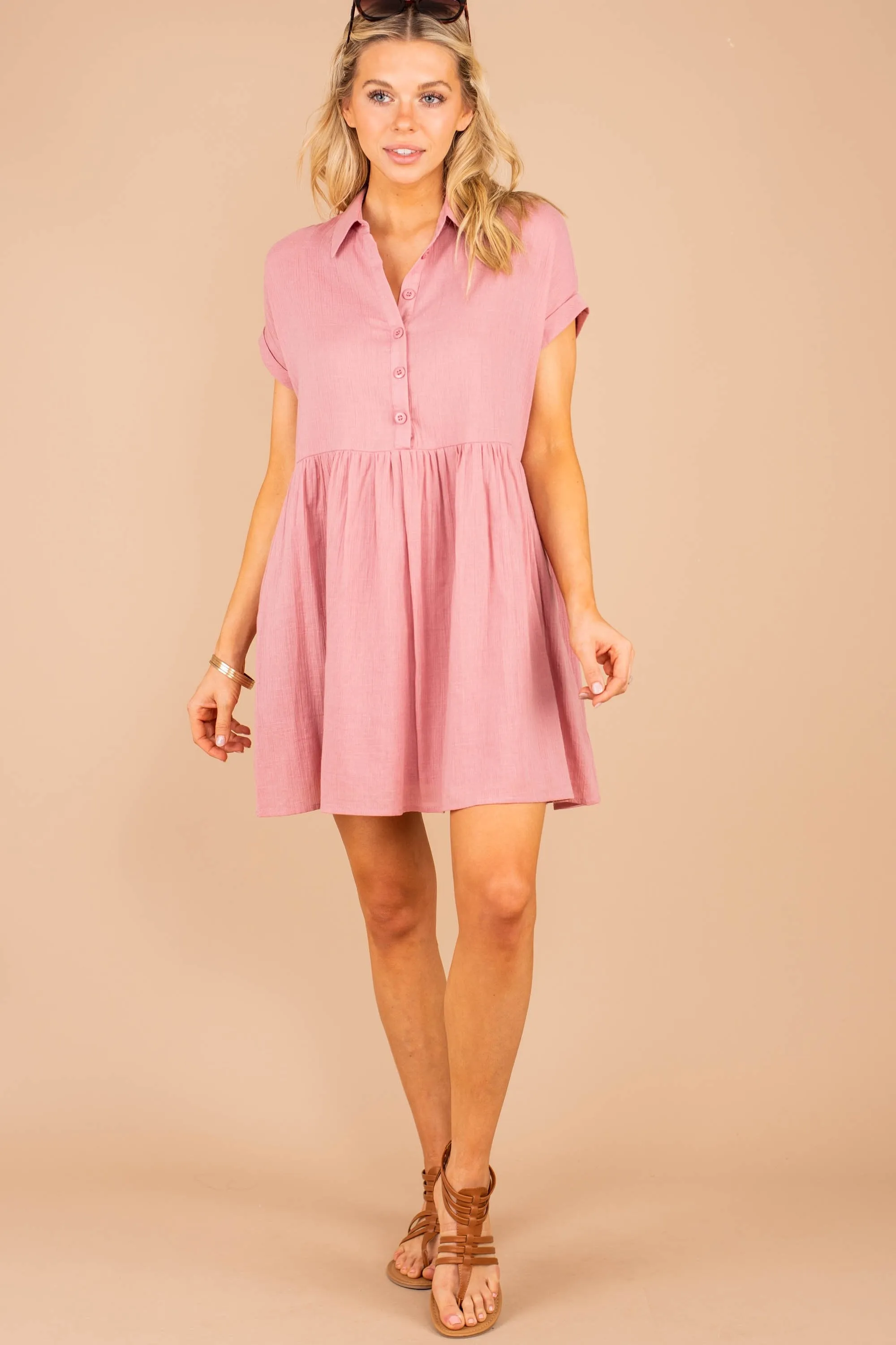 Here Comes The Fun Dusty Rose Pink Babydoll Dress