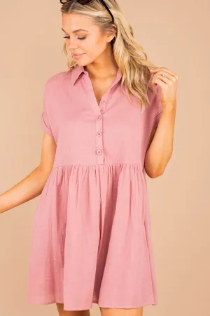 Here Comes The Fun Dusty Rose Pink Babydoll Dress