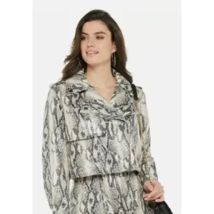 Jennifer Lopez Soft Faux Leather Crop Moto Jacket in Snake Print XL